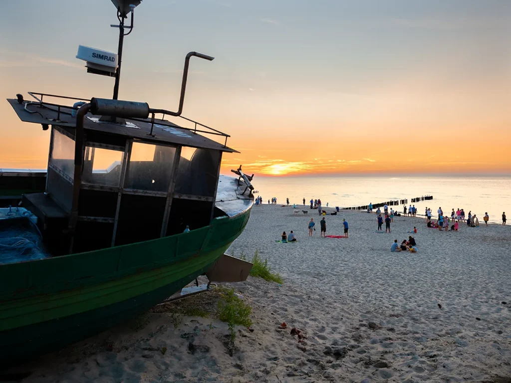 Polen, Strand, Sonnenuntergang, Fischerboote